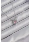  Zincir Gümüş  Pembe Zirkon Taşlı Fiyonklu Kalp Çelik Kolye