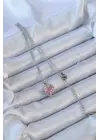  Zincir Gümüş  Pembe Zirkon Taşlı Kalp Çelik Kolye