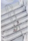  Zincir Gümüş  Pembe Zirkon Taşlı Kedili Ay Çelik Kolye