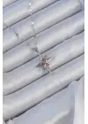  Zincir Gümüş  Pembe Zirkon Taşlı Kutup Yıldızı Çelik Kolye