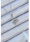  Zincir Gümüş  Pembe Zirkon Taşlı Kutup Yıldızı Çelik Kolye