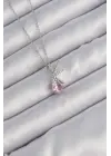  Zincir Gümüş  Pembe Zirkon Taşlı Peri Çelik Kolye