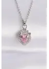 Zincir Gümüş  Pembe Zirkon Taşlı Rapunzel Çelik Kolye