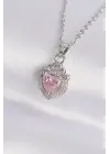  Zincir Gümüş  Pembe Zirkon Taşlı Rapunzel Çelik Kolye