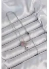 Zincir Gümüş  Pembe Zirkon Taşlı Uçan Ev Çelik Kolye