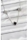 316L Çelik Zincir Gümüş Renk Siyah ve Zirkon Taşlı Baby Boy Yonca Kadın Kolye