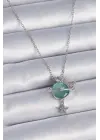  Zincir Gümüş  Yeşil Sedefli Gezegen Model Zirkon Taşlı Ay Yıldız Model  Çelik Kolye