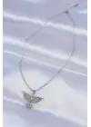  Zincir Gümüş  Zirkon Taşlı Anka Kuşu Tasarımlı Çelik Kolye