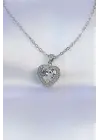  Zincir Gümüş  Zirkon Taşlı Charm Kalp Çelik Kolye