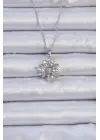  Zincir Gümüş  Zirkon Taşlı Çiçek Çelik Kolye