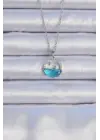 Zincir Gümüş  Zirkon Taşlı Deniz Görünümlü Ay Yıldız Çelik Kolye