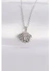  Zincir Gümüş  Zirkon Taşlı İnci Detay İstiridye Çelik Kolye