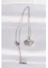  Zincir Gümüş  Zirkon Taşlı İnci Detay İstiridye Çelik Kolye