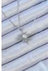  Zincir Gümüş  Zirkon Taşlı İnci Detay Kutup Yıldızı Çelik Kolye