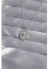  Zincir Gümüş  Zirkon Taşlı Kabartmalı Kutup Yıldızı Çelik Kolye