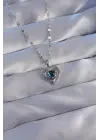  Zincir Gümüş  Zirkon Taşlı Kalp Figürlü Gezegen Çelik Kolye