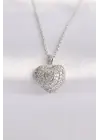  Zincir Gümüş  Zirkon Taşlı Kalp Çelik Kolye