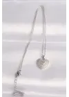  Zincir Gümüş  Zirkon Taşlı Kalp Çelik Kolye