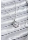  Zincir Gümüş  Zirkon Taşlı Kalp Model  Çelik Kolye
