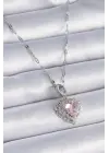 Zincir Gümüş  Zirkon Taşlı Kalp Model  Çelik Kolye