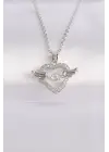  Zincir Gümüş  Zirkon Taşlı Kanatlı Kalp Çelik Kolye