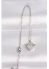  Zincir Gümüş  Zirkon Taşlı Kanatlı Kalp Çelik Kolye
