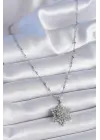  Zincir Gümüş  Zirkon Taşlı Kar Tanesi Model  Çelik Kolye