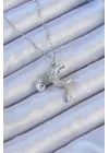  Zincir Gümüş  Zirkon Taşlı Kelebekli Mineli Ay Çelik Kolye