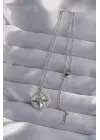  Zincir Gümüş  Zirkon Taşlı Kutup Yıldızı Çelik Kolye
