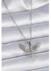  Zincir Gümüş  Zirkon Taşlı Melek Model  Çelik Kolye