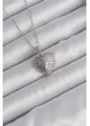 Zincir Gümüş  Zirkon Taşlı Motifli Açılan Kalp Çelik Kolye