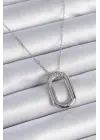  Zincir Gümüş  Zirkon Taşlı Oval Halka Model  Çelik Kolye