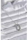  Zincir Gümüş  Zirkon Taşlı Oval Halka Model  Çelik Kolye