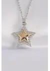  Zincir Gümüş  Zirkon Taşlı Tasarım Altın  Yıldız Çelik Kolye