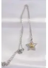  Zincir Gümüş  Zirkon Taşlı Tasarım Altın  Yıldız Çelik Kolye