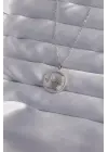  Zincir Gümüş  Zirkon Taşlı Yıldız Figürlü Oval Çelik Kolye