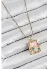 316L Çelik Zincir Pembe Sanatsal Portre İnci Detaylı Gül Figürlü Model Gold Renk Kadın Kolye
