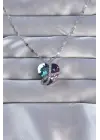  Zincirli Gümüş  Zirkon Taşlı Anna Kalp Çelik Kolye