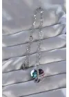 Zincirli Gümüş  Zirkon Taşlı Anna Kalp Çelik Kolye