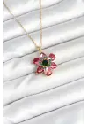 316L Çelik Zincirli Pembe Çiçek Model Kadın Kolye