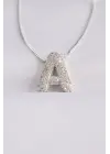  Zincirli Zirkon Taşlı A Harfli Silver  Bubble Çelik Kolye