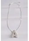  Zincirli Zirkon Taşlı A Harfli Silver  Bubble Çelik Kolye