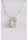  Zincirli Zirkon Taşlı C Harfli Silver  Bubble Çelik Kolye