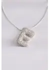  Zincirli Zirkon Taşlı E Harfli Silver  Bubble Çelik Kolye