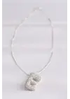  Zincirli Zirkon Taşlı E Harfli Silver  Bubble Çelik Kolye