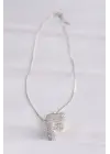  Zincirli Zirkon Taşlı F Harfli Silver  Bubble Çelik Kolye