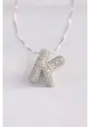  Zincirli Zirkon Taşlı K Harfli Silver  Bubble Çelik Kolye