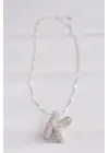  Zincirli Zirkon Taşlı K Harfli Silver  Bubble Çelik Kolye
