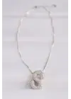  Zincirli Zirkon Taşlı S Harfli Silver  Bubble Çelik Kolye