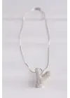 Zincirli Zirkon Taşlı Y Harfli Silver  Bubble Çelik Kolye